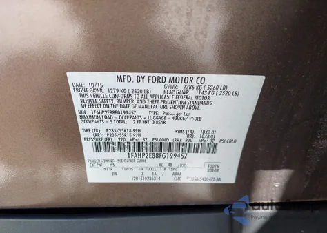 2015 Ford Taurus Sel from USA, damaged, VIN 1FAHP2E88FG199457
